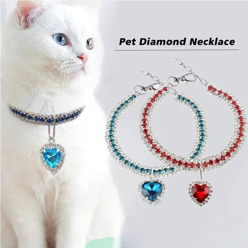 Katt Strass Diamant Halsband Halsband för Kattunge Lyx Kristall Husdjursdekoration Halsband Bling Husdjurstillbehör för Katter Hundar