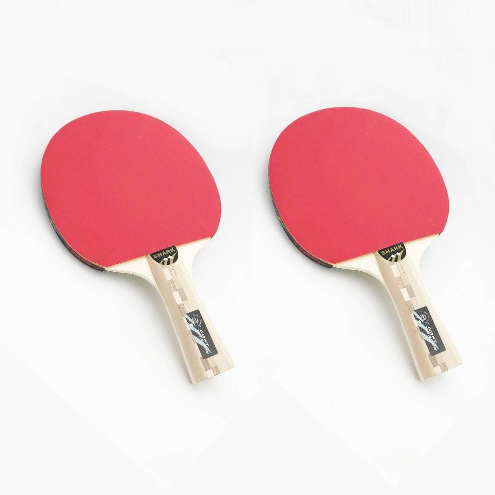Bordtennisbat i træ med Rød/Sort gummi - Sæt med 2 stk.