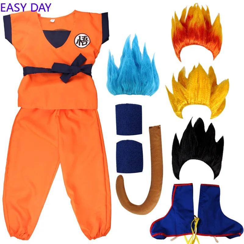 Barn Anime Son Goku Cosplay Kostymer Krillin Träningskläder Superhjälte Dräkter med Super Saiyan Peruk Comic Con Party Kostym 180cm