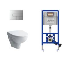 Laufen Pro-N væghængt toiletpakke, hvid/krom