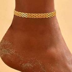 1 st Enkelt fotlänk/armband i 925 sterlingsilver för män, minimalistisk design, lyxig födelsedagspresent, justerbar längd, vardagsbruk - Gult guld