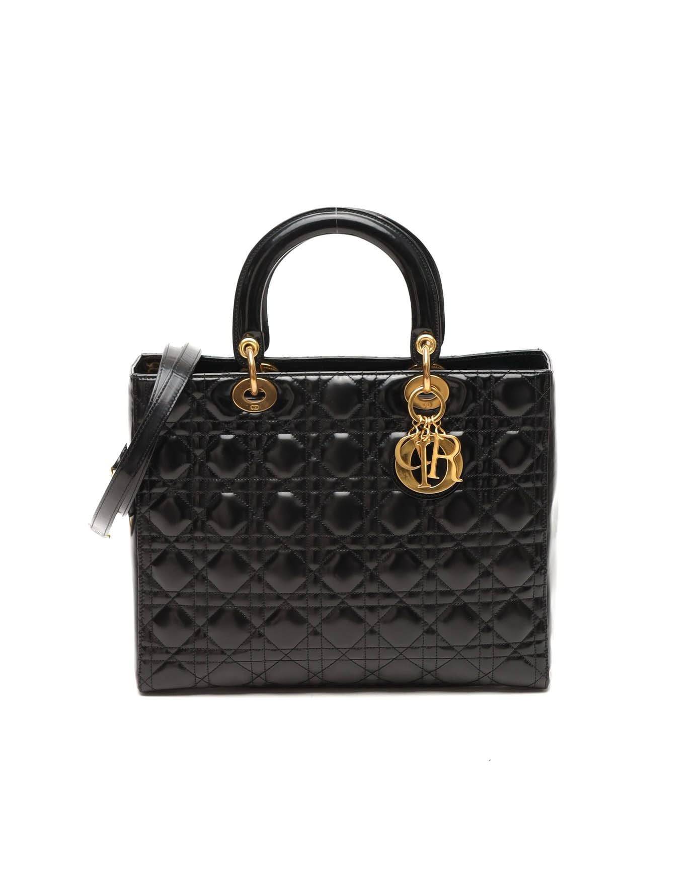 Christian Dior Large Patent Lady Dior Bag - Black - One Size