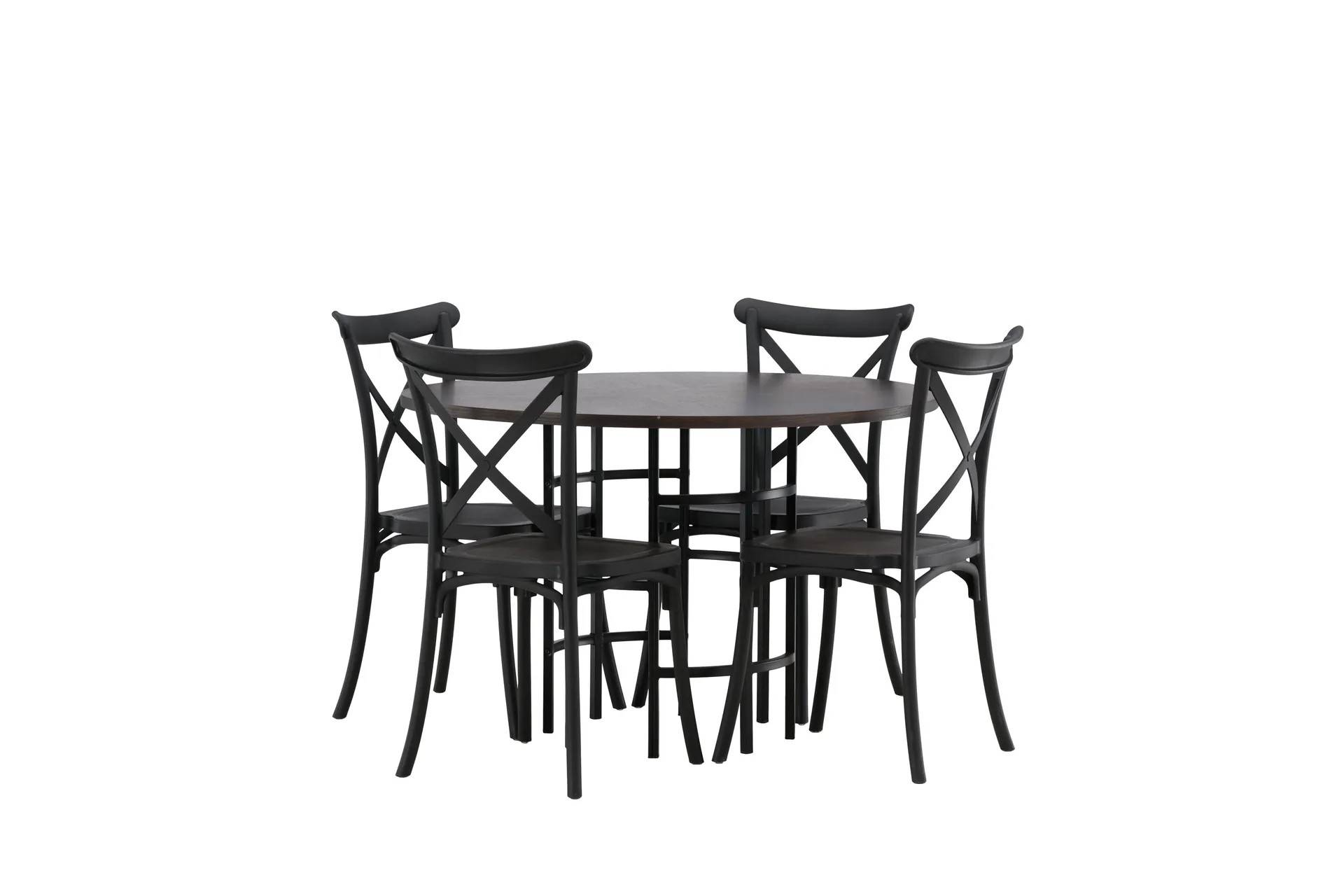 Matgrupp Hamnka 115 cm Rund med 4 Crosetto stolar - Svart Brun,Svart