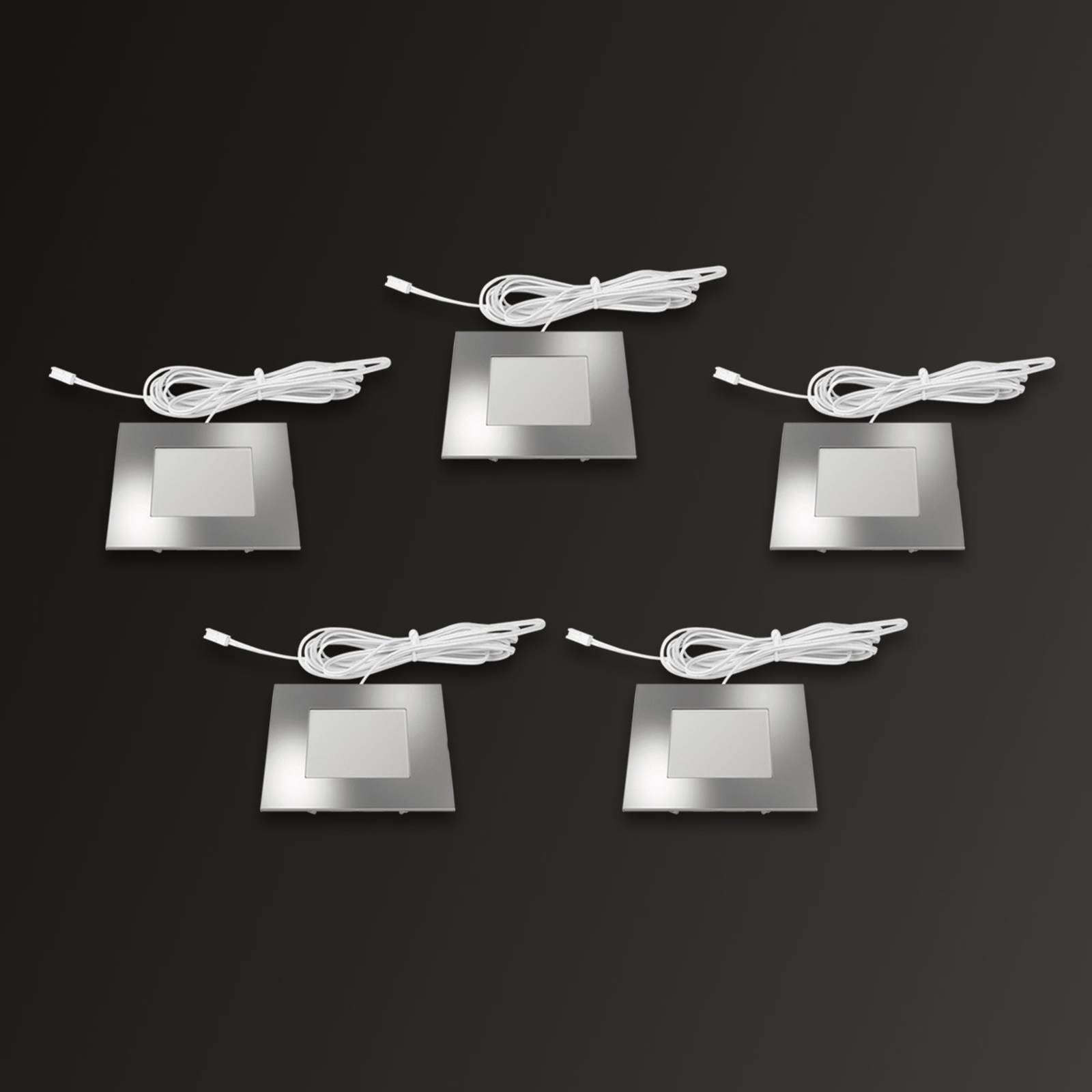 Hera 5del-set inbyggnadslampa FQ 68-LED varmvit, kantig, Aluminium / grå / zink, Vardagsrum / matsal, Syntetmaterial, Modern