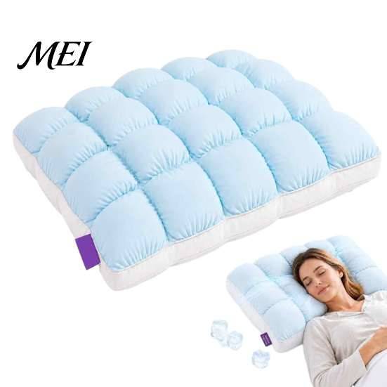 Luxury Hotel Style Pillows Mellow Puff Cooling Cloud Pillow, Ice?Silk Quilted Grid Bed Soft Ergonomic for Support Side & Back Sleepers, Standard white