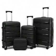 PP Large Capacity Zipper Wheeled Luggage, Lightweight Spinner Suitcase, Password Lock Travel Bag Travel Suitcase Suitcases Suit Case Travel Luggage Wa - Black - 13+20+24+28 Inches