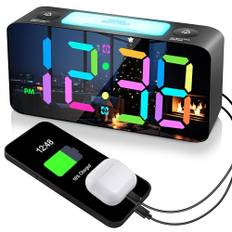 Digital RGB Farbiger Spiegel Wecker für Schlafzimmer, 15-Farben Modus/7" Großer Bildschirm/3 Helligkeit, Nachtlicht, 2 USB-Ladegerät,Einstellbare Lautstärke,12/24H,Netzbetrieben Uhr für Kinder Ältlich
