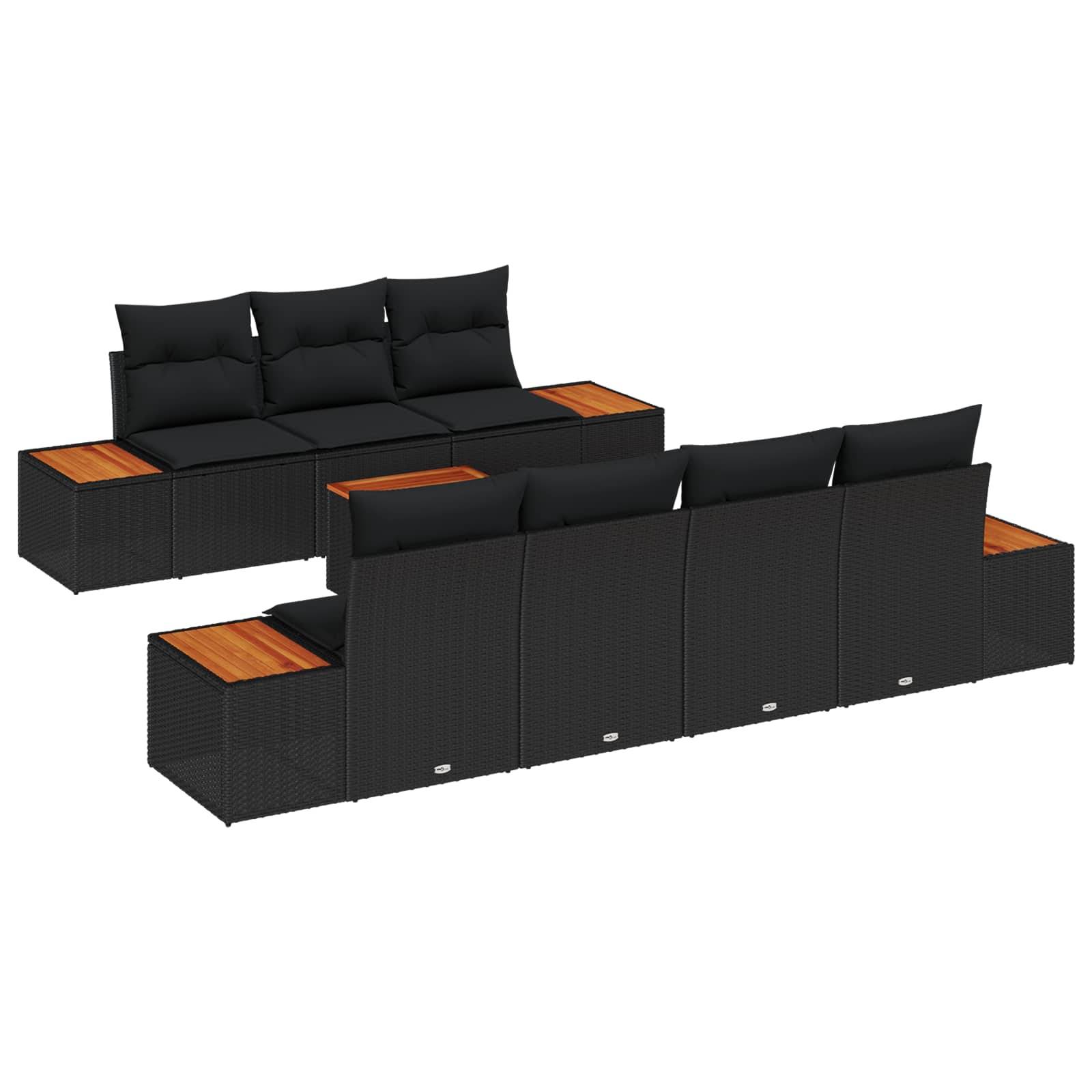 vidaXL Havesofa Sæt med pude 8 pcs Sort Poly rattan