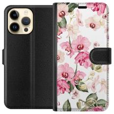 Apple iPhone 15 Pro Max Sort Tegnebogsetui Rosa blommor