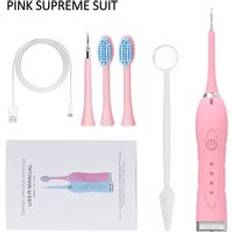 Ladda vibration sonic dental scaler tandstensborttagningsmedel tandfläckar tandstensrengöringsverktyg bleka tänderna eltandborste - 2 in 1 röd