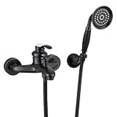 Wall Mounted Oil Rubbed Bronze Solid Brass Bathtub Filler with Antique Ceramics Hand Held Spray 1 Handle Bathroom Tub Faucet Mixer Tap