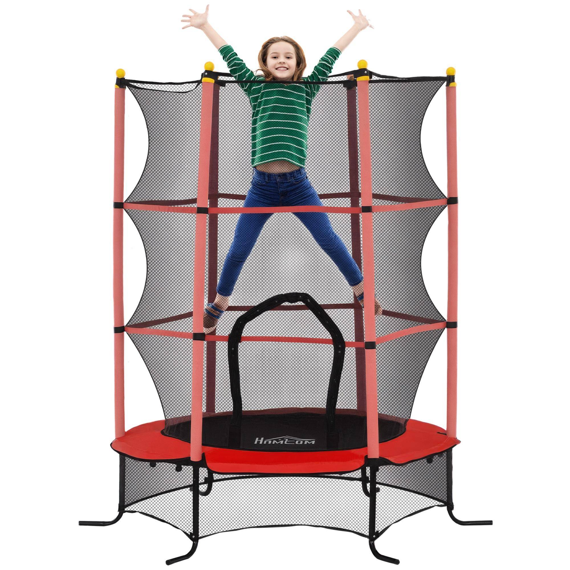 Hoppborg för barn, diameter 163 cm, med säkerhetsnät, för inomhus och utomhus, Belastningskapacitet upp till 50 kg, Stål, Plast, Röd 190cm röd