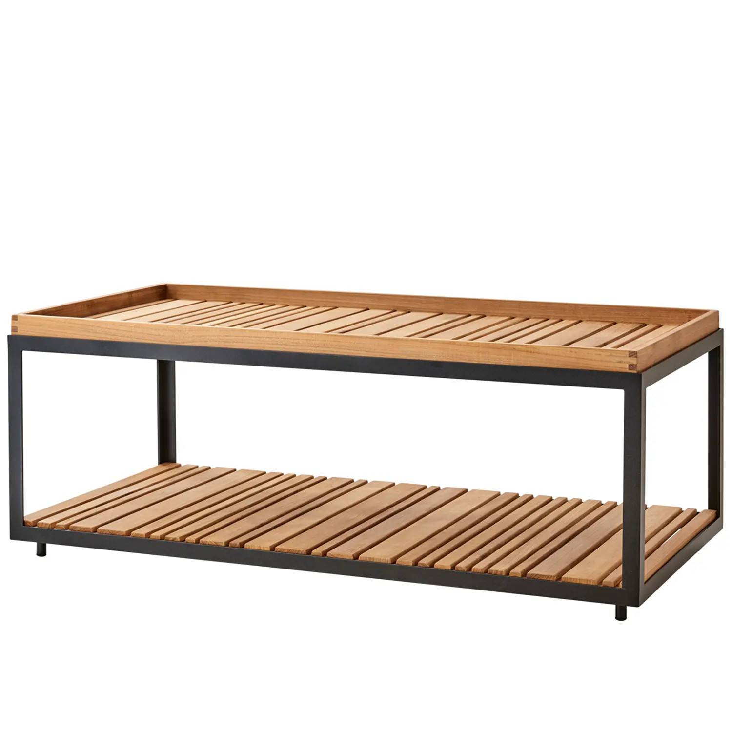 Level soffbord lavagrå/teak 122x62 cm - Mörkgrå/Träfärgad