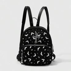 Fashion Large Capacity Backpack With Cross & Bat Patterns - Black