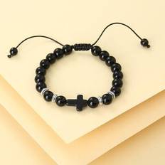 Cross Decor Beaded Armband - Svart (En-Storlek)