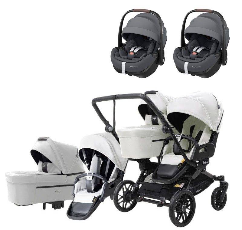 Emmaljunga Double Sento tvillingvagn Flat+ 2026 + Maxi-Cosi Pebble 360 Pro 2 babyskydd