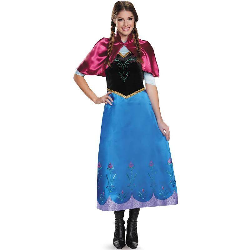 Anna Kostym Vuxen Frost Prinsessan Elsa Klänning Halloween, Iskristall Ljus Diamant cm röd