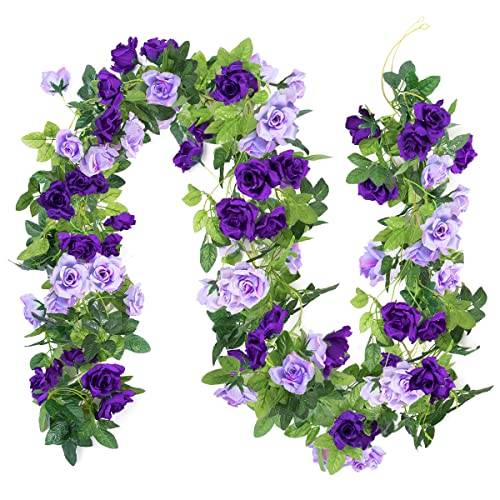 Kisflower 3 st konstgjorda lila blomgirlanger 23,7 FT silke ros girlang falska hängande blommiga girlanger för bröllop heminredning (lila)