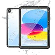 Vattentätt fodral för iPad 10:e generationen 10,9 tum (2022), IP68, vattentätt, 360 grader, heltäckande undervattensskyddat, dammtätt, stöttåligt fodral med nyckelband/stativ, svart