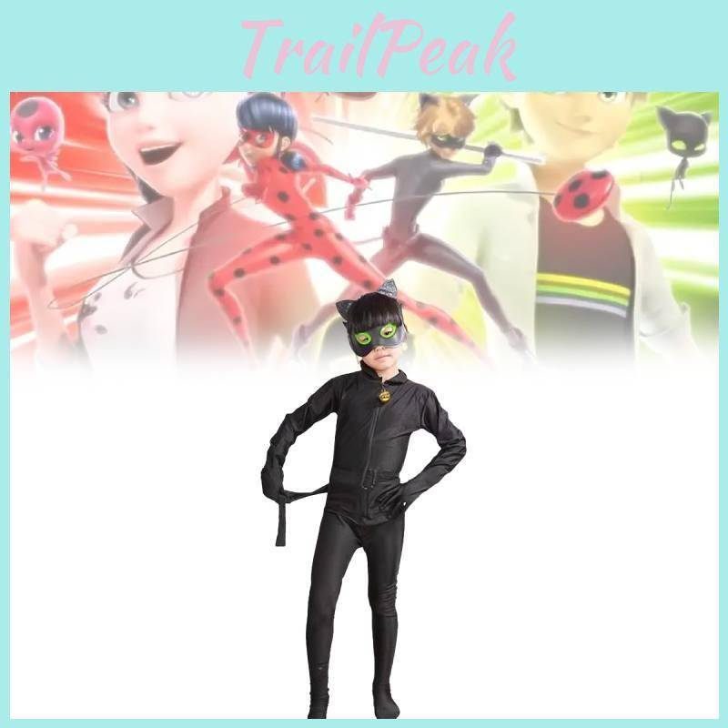 Miraculous Ladybug & Cat Noir Barnkostym med Stretchtyg för Teaterföreställning cm black