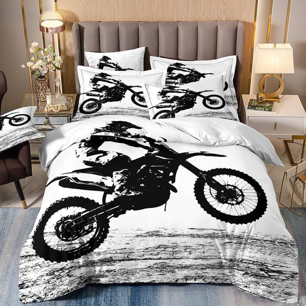 Enkelt påslakanset för barn pojkar tonåring motorcykel 3D offroad tryckt sängklädesset påslakan, lyxig sovrumsdekoration