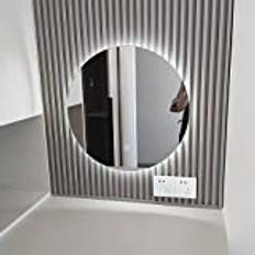 YFZNWHX LED-upplyst ramlös badrumsspegel, rund väggdekor spegel dimbar LED-ljus, sminkspegel med sensor beröringskontroll, 5 mm HD silver Mirro (färg: Vitt ljus, storlek: 80 cm)