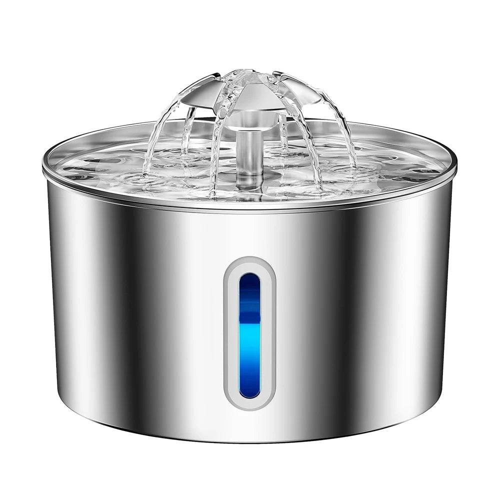 2.2L Stainless Steel Pet Water Fountain — Dual Outlet Mode & Flower Fountain Design - Fountain / L / 2L (L)