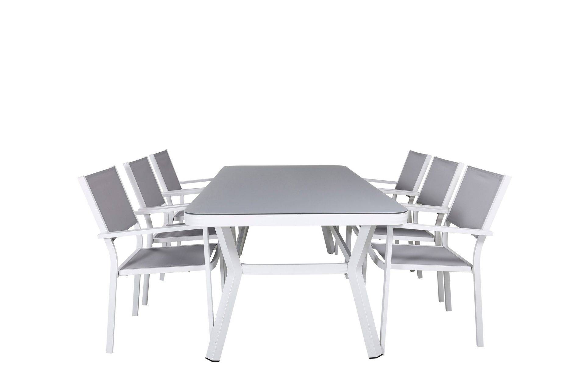 Venture Home Virya Matgrupp Utomhus 200cm + 6 Copacabana Stapelbara Matstolar Vit - utomhus Vit,Grå Metall