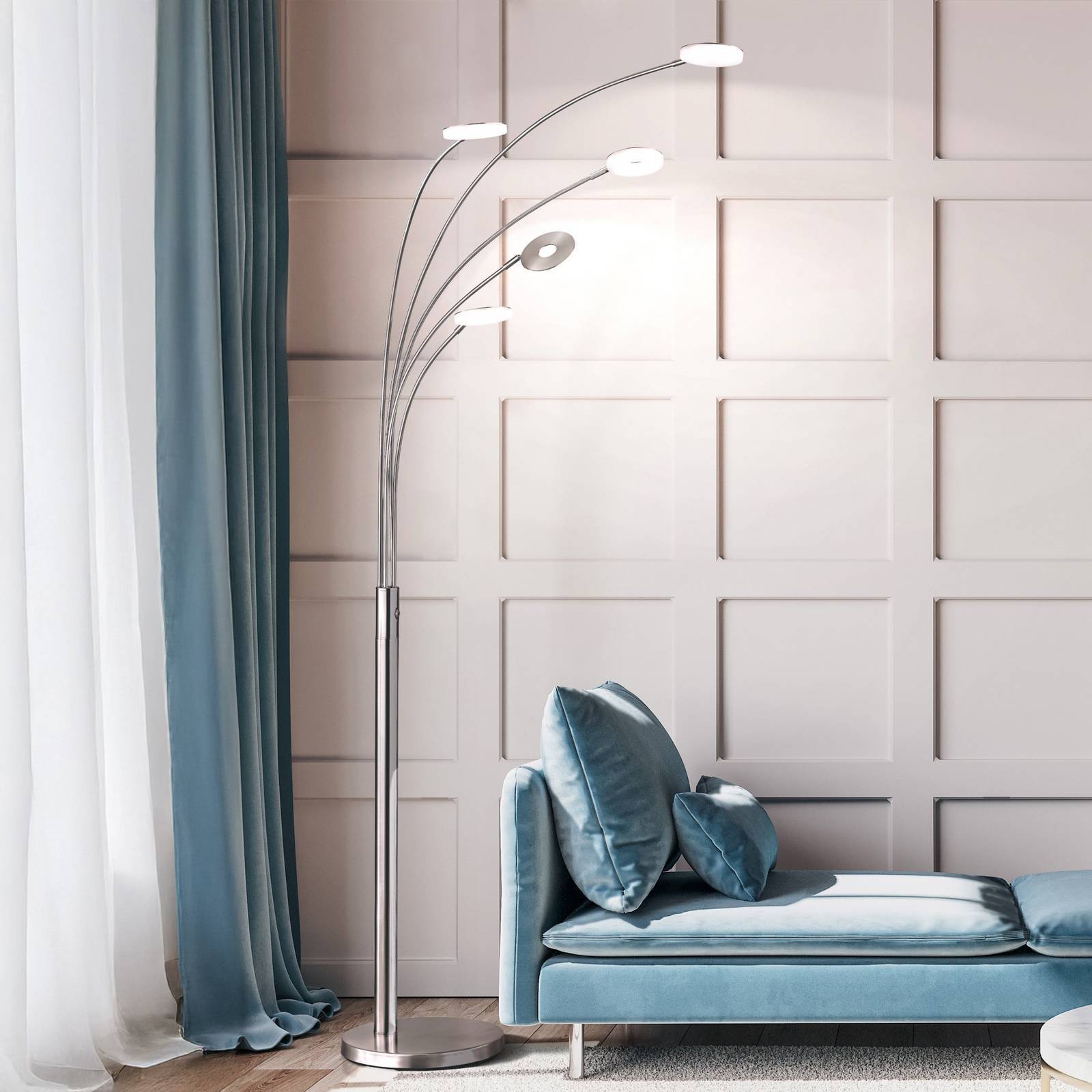 FISCHER & HONSEL LED golvlampa Dent, dimbar, Aluminium / grå / zink, Vardagsrum / matsal, Metall, Modern, LED-golvlampa