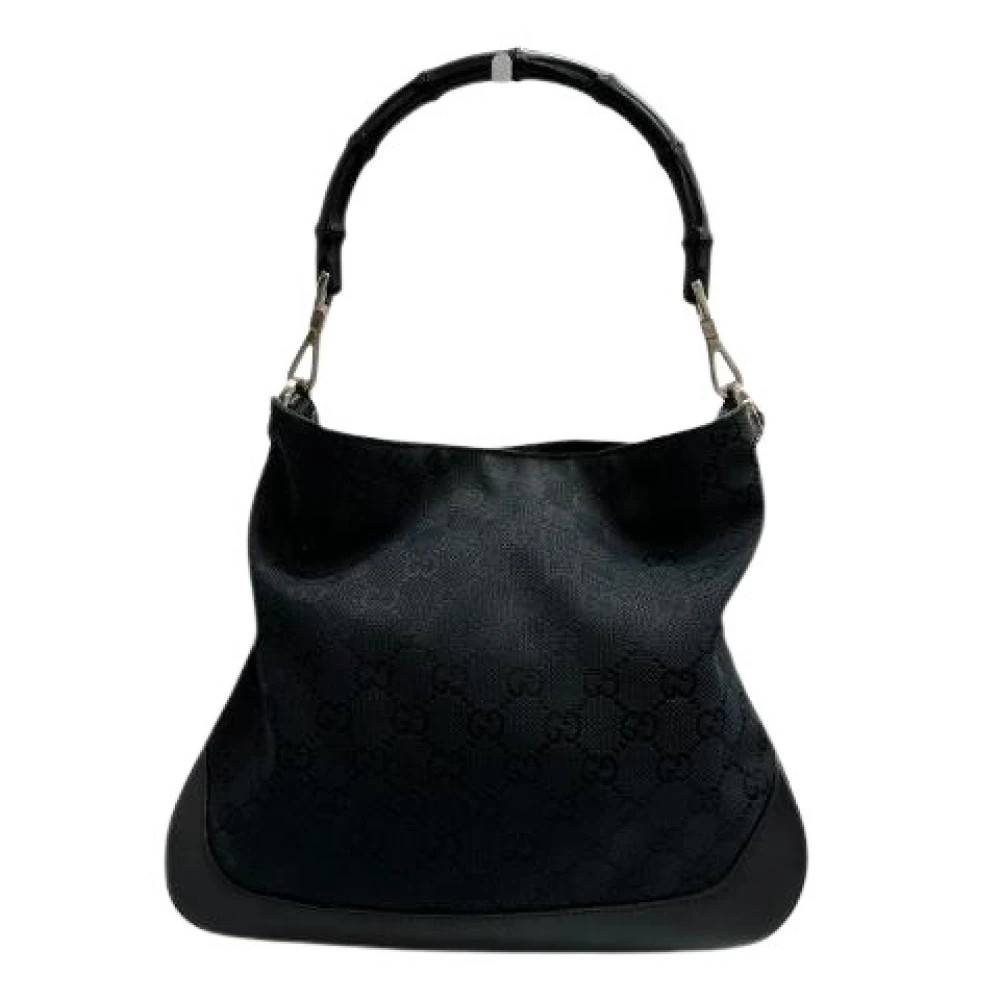 Gucci Vintage Pre-owned Bamboo GG Canvas Læder Skuldertaske - Vintage - Dame - Sort - ONE SIZE - Uld