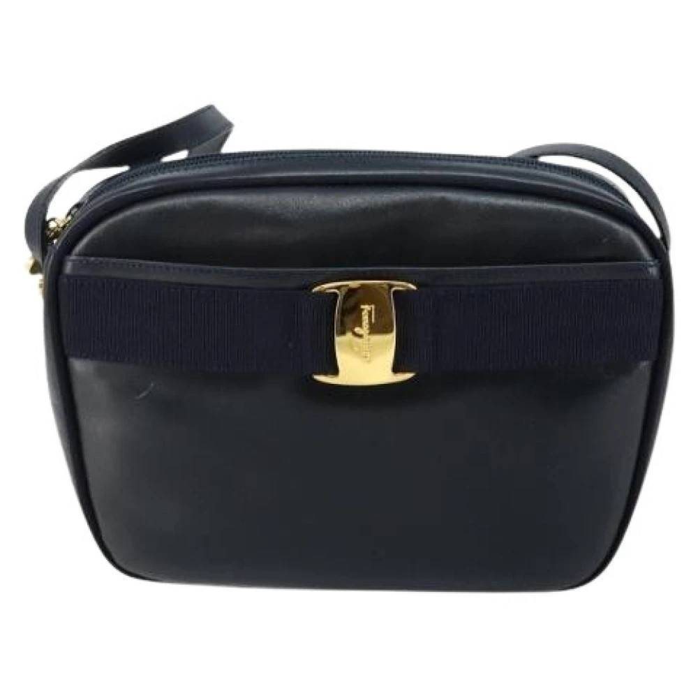 Salvatore Ferragamo Pre-owned Pre-owned Læder Skuldertaske - Vintage - Dame - Blå - ONE SIZE - Uld