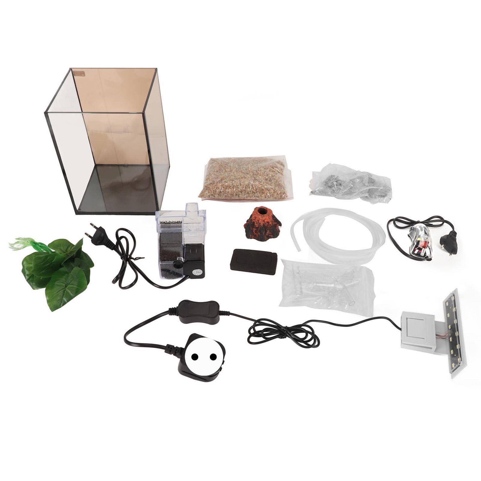 Desktop Small Fish Tank 3 in 1 Clear Aquarium Kit Betta Fish Tank with Filter and LED Light for