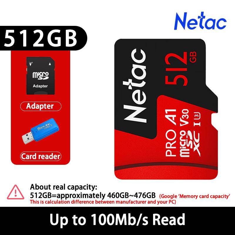 Netac 128GB Micro SD Minneskort 32GB 64GB 256GB TF-kort 512GB Hög Hastighet Upp till 100MB/s A1 U3 V30 C10 SDXC-kort för Kamera, drönare, spelkonsol,