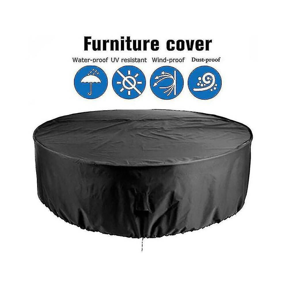 (280x110cm, Black) Outdoor Furniture Covers Waterproof Round Table Cover Heavy Duty Cover