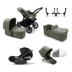 bugaboo Donkey Black Forest Green Donkey Donkey PLATINUM I-Size Barnevogn 5 Mono Complete / inkl. udvidelsessæt og betræk til liggedel 5 Complete, Twin adapter og cybex Cloud T babyautostol Black