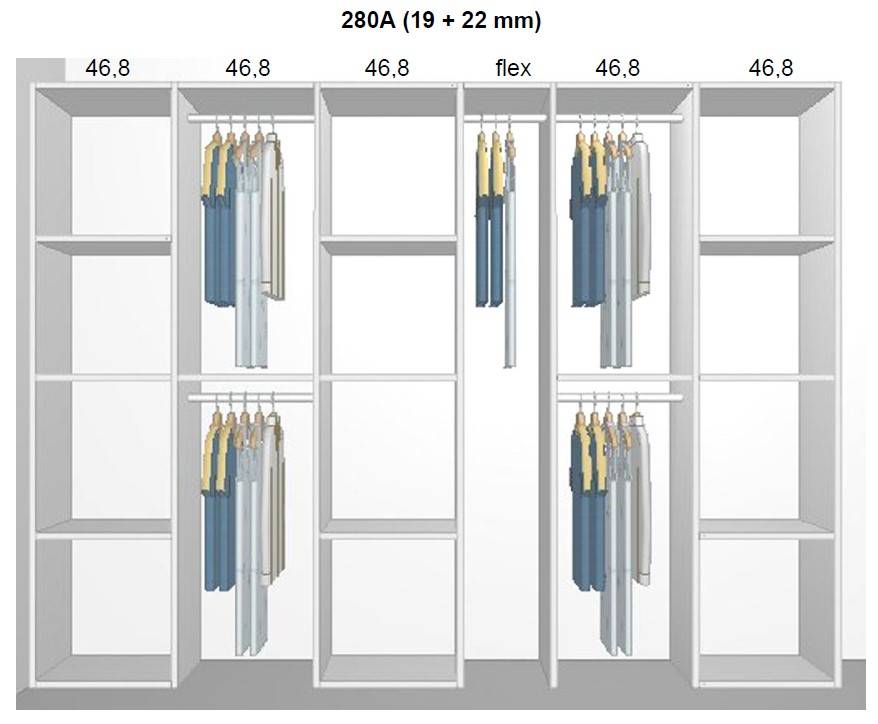 Garderobe indretning - max 280 cm Indretning B /19mm