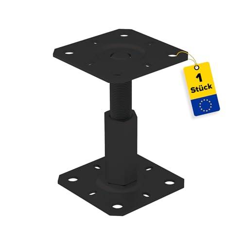Stolphållare, höjdjusterbar, 100 till 150 mm, skruva fast stolpe, stödfot – stolplock, skruvhylsa – ankare – gängstång M20 – ankarplatta 100/100 x 3 mm