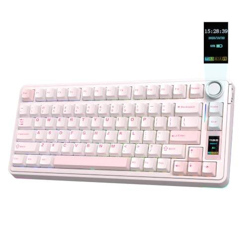 EPOMAKER X Aula EA75 MAX trådlöst speltangentbord med skärm och vred | 5 000 mAh, hot-swap, smörjda brytare, RGB-bakgrundsbelyst, krämig packning, 75 % mekaniskt tangentbord (rosa, Reaper Switch)
