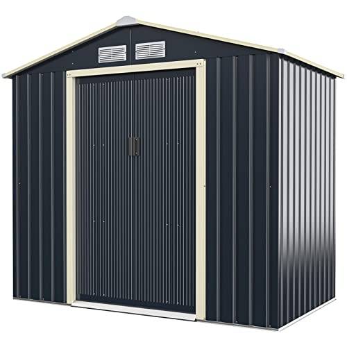 COSTWAY Redskapsbod i metall, 213 x 127 x 195 cm, låsbart verktygsskjul med 4 ventilationsspringor och skjutdörr, trädgårdsbod för gräsklippare och cyklar, metallskjul för utomhusbruk