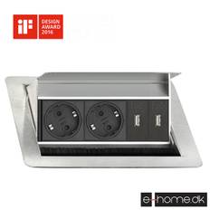 EVOline® FlipTop Push 2x220v + 2xUSB Rustfri stål