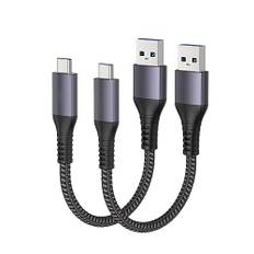 Maxonar USB C-kabel Kort 20cm/0,2M 2Pack [10Gbps Data] USB3.2 Gen2 Typ C Android Auto-kabel QC3.0 3A USB A till C Snabbladdare för Samsung Note20 Galaxy S21/S20 Galaxy Z Flip5 Pixel 8 OnePlus 11