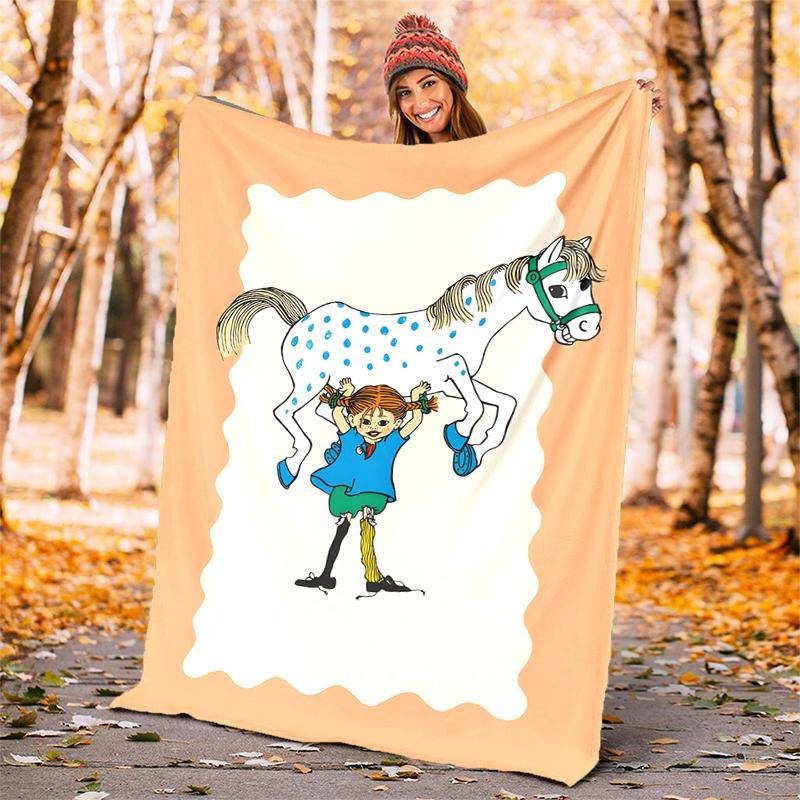 Pippi Långstrump Flanellduk Mjuk Varm Helt Säsongsfilt, Design för Camping, Bilresor, Vandring Soffa, Säng, Kontor Perfekt Gåva till Fester