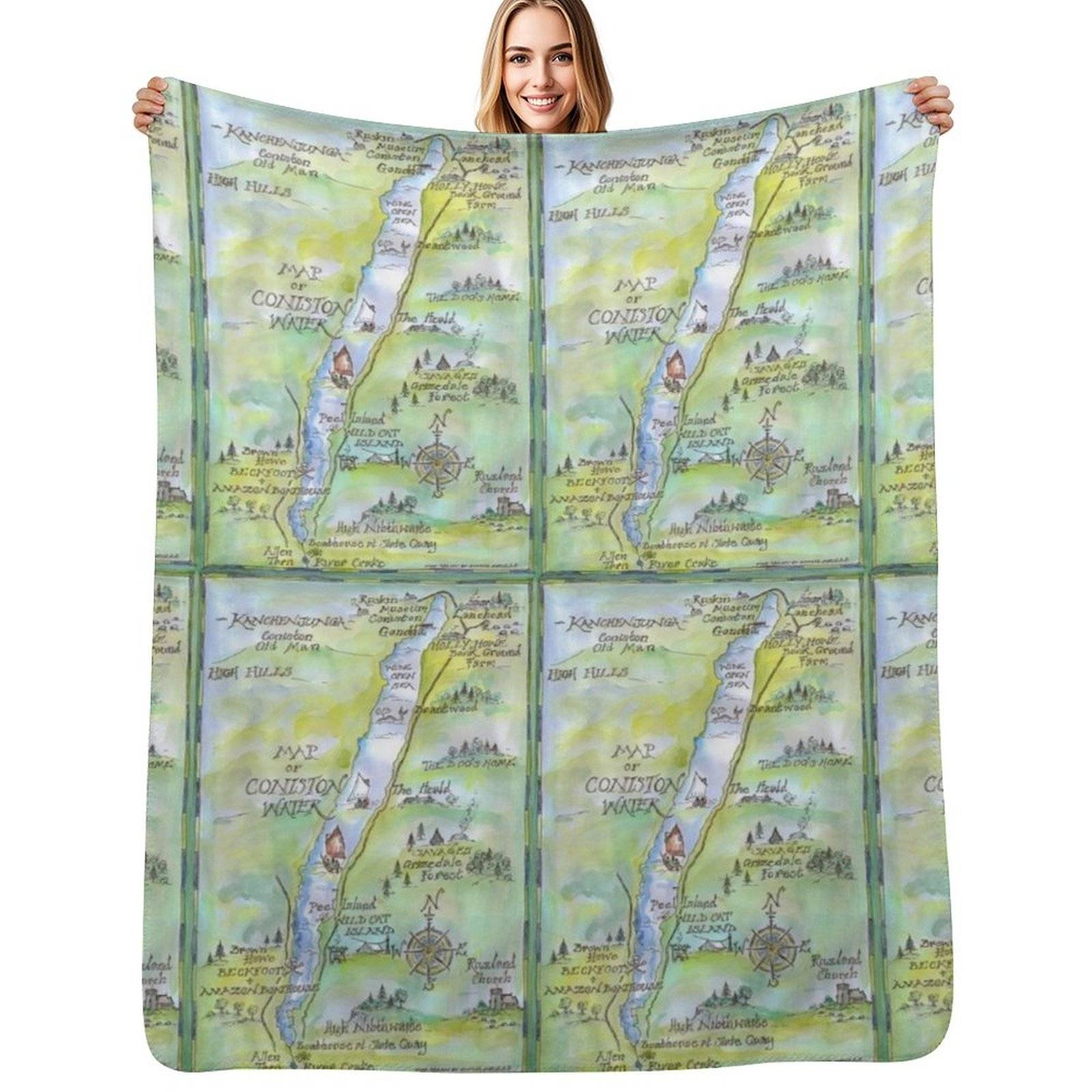 Swallows and Amazons map of Coniston Water - Throw Blanket Cozy Home Blanket Gift for Christmas Holiday
