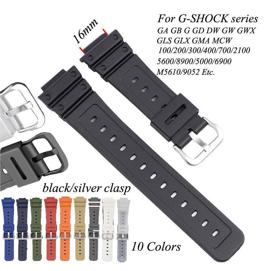 16 mm silikonklockarmband för Casio G-Shock DW-6900 5600E GW-M5610 GA-2100 GD110 GLS8900 Klockarmband Mjukt hartsarmband brown