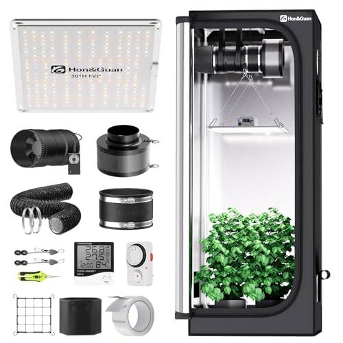Hon&Guan Growzelt Komplettset mit HG1000 LED Grow Lampe 60x60x160cm Grow Tent 150mm Rohrventilator Aktivkohlefilter Belüftungssystem, Grow Zelt Komplettset Hydroponics Indoor Grow Set