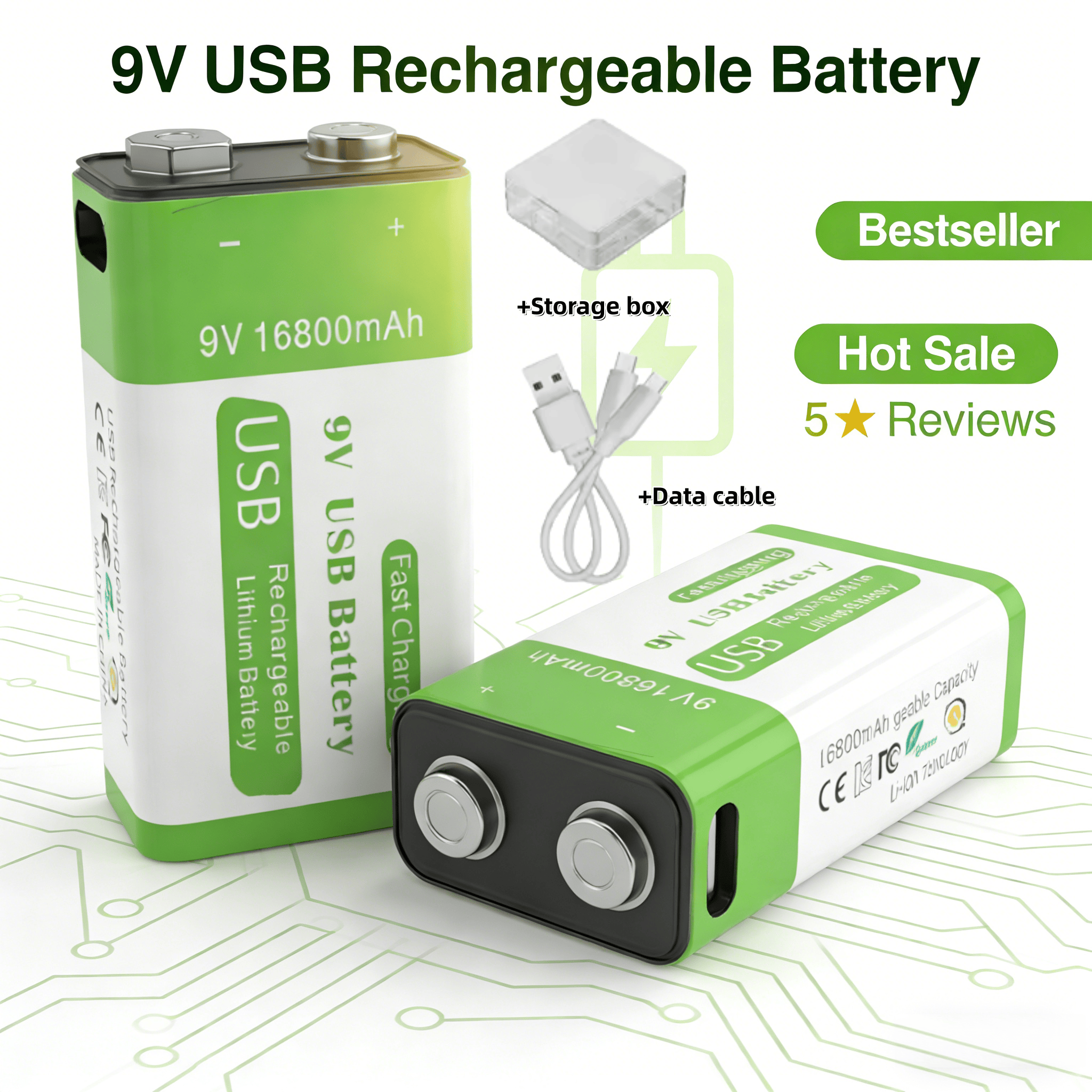 New 9V 16800mAh Rechargeable Li-ion Battery with Micro USB, Super High Capacity for Multimeter, Microphone, Toys, Remote Control