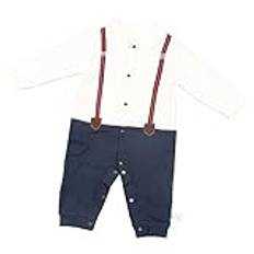 Baby Boy Gentleman Vit Skjorta Bowtie Tuxedo Jumpsuit Romper, Långärmad, Främre Knappar, Mjuk Bomull, Håll Dig Varm, Lämplig för Vår och Höst