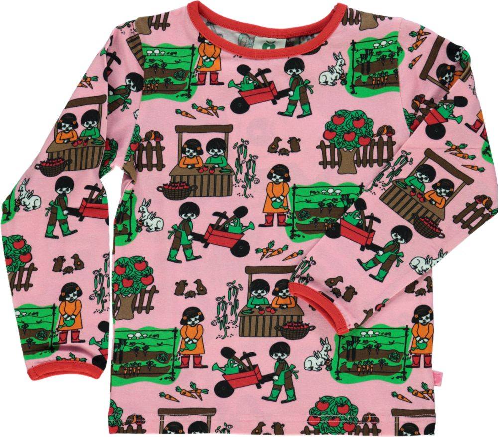 Langærmet bluse med have - Pink / 1-2