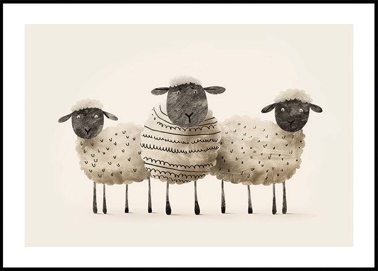 Cute Black-Faced Sheep Trio Poster (40x50cm) - Plakater > Barnväggskonst, BD
