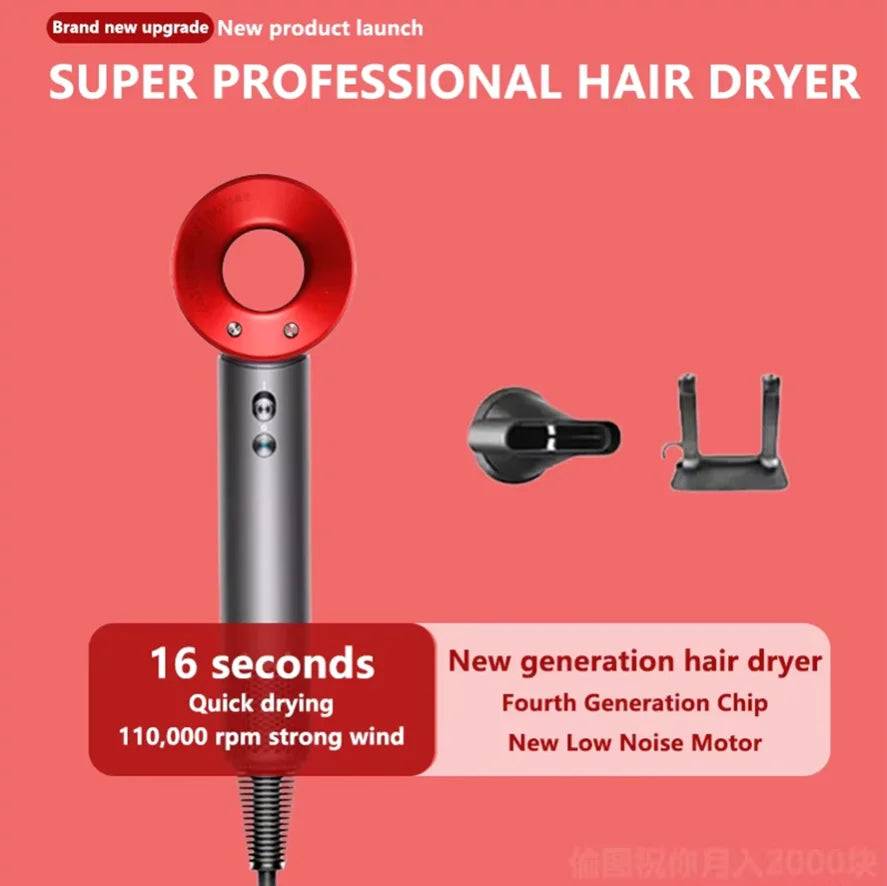 LISN New Professional High-speed Hair Dryer Negative Ion Hair Care 110000 Rpm - Red 1 / EU